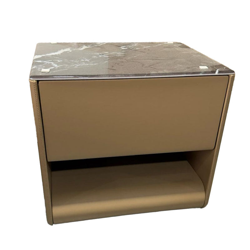 Modern Luxury Curved Micro-Crystal Stone Top Bedside Table - 1 Drawer Open Shelf Nightstand For Bedroom