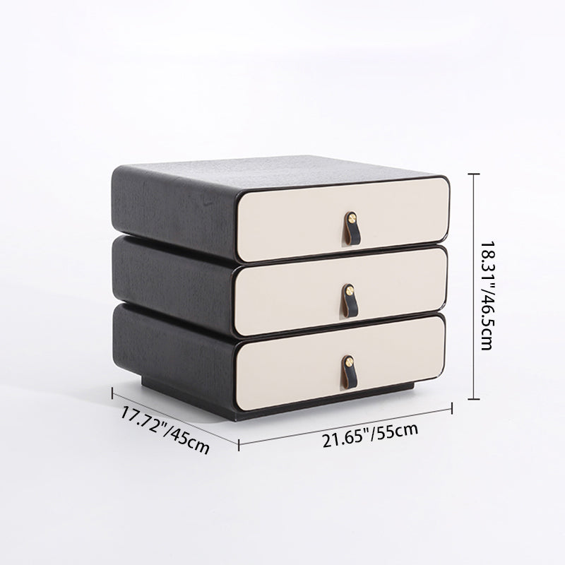 Contemporary Creative Solid Wood Multilayer Board Bedside Cabinet - 3 Drawers Rotating Nightstand For Bedroom