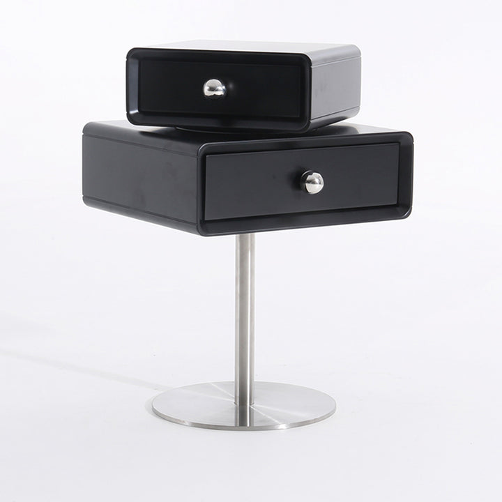 Contemporary Swivel Solid Wood Bedside Table - Artistic Square 2 Drawer Nightstand For Bedroom