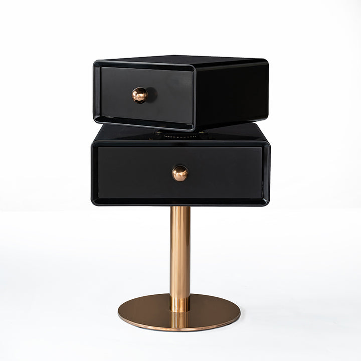 Contemporary Swivel Solid Wood Bedside Table - Artistic Square 2 Drawer Nightstand For Bedroom