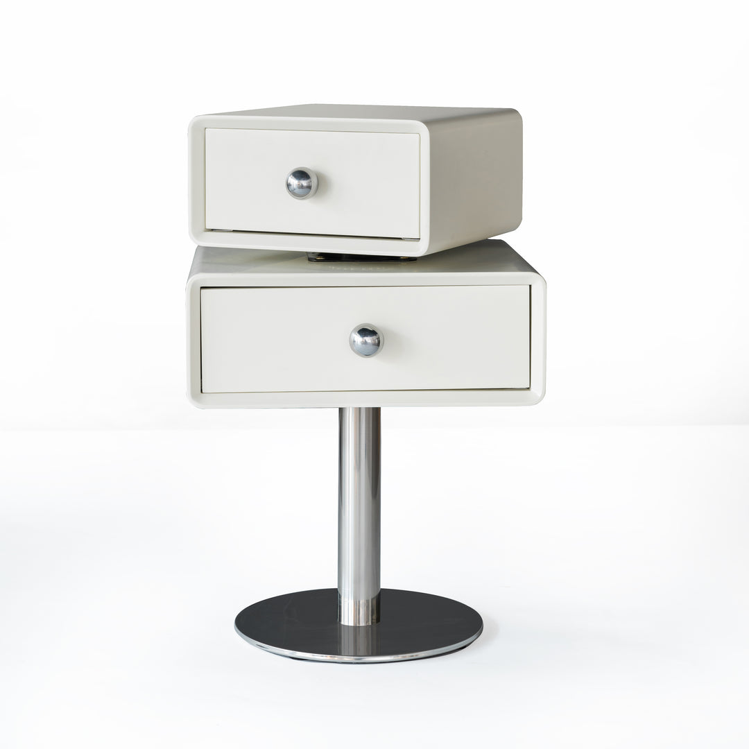 Contemporary Swivel Solid Wood Bedside Table - Artistic Square 2 Drawer Nightstand For Bedroom