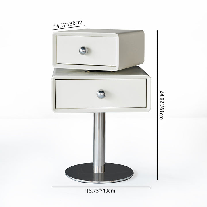 Contemporary Swivel Solid Wood Bedside Table - Artistic Square 2 Drawer Nightstand For Bedroom
