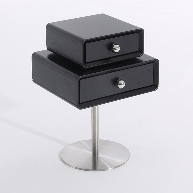 Contemporary Swivel Solid Wood Bedside Table - Artistic Square 2 Drawer Nightstand For Bedroom