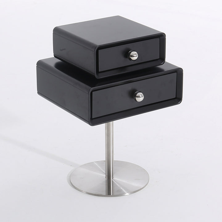 Contemporary Swivel Solid Wood Bedside Table - Artistic Square 2 Drawer Nightstand For Bedroom