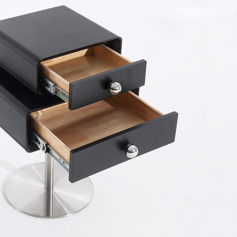 Contemporary Swivel Solid Wood Bedside Table - Artistic Square 2 Drawer Nightstand For Bedroom