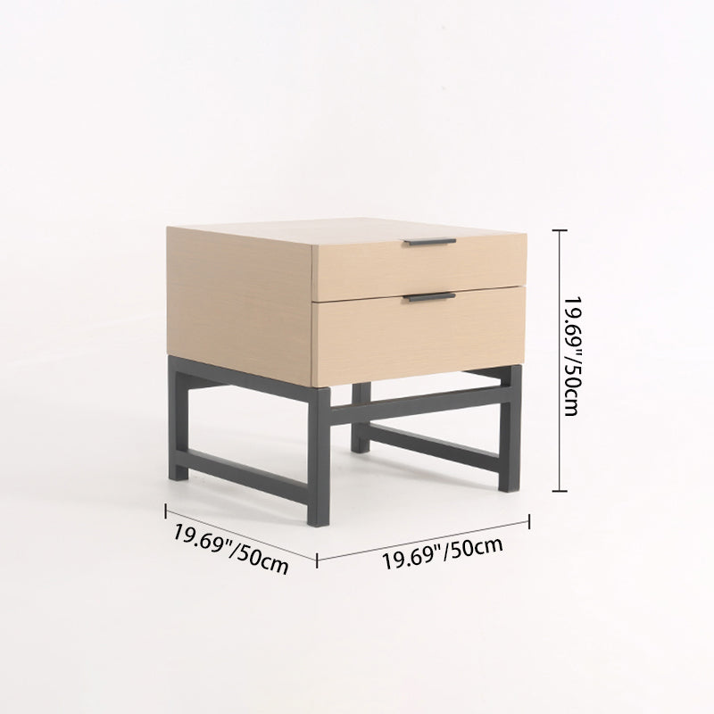 Mesa de noche con asas de aleación minimalista moderna - Mesita de noche cuadrada con 2 cajones para dormitorio 