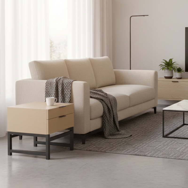 Mesa de noche con asas de aleación minimalista moderna - Mesita de noche cuadrada con 2 cajones para dormitorio 