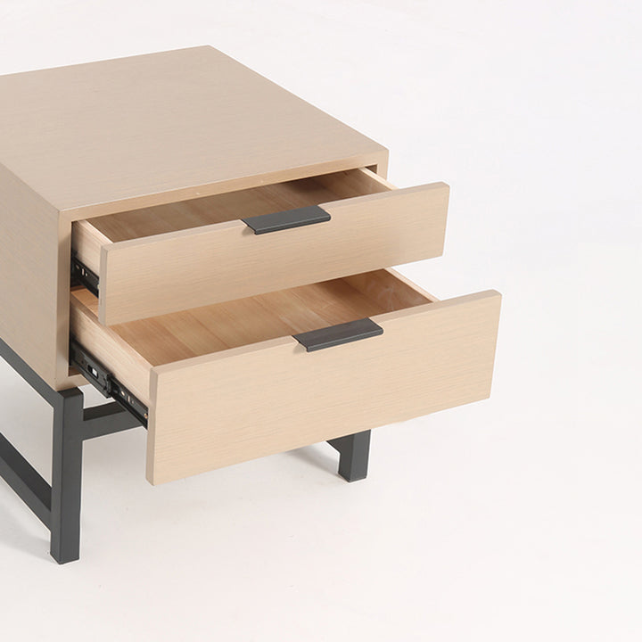 Mesa de noche con asas de aleación minimalista moderna - Mesita de noche cuadrada con 2 cajones para dormitorio 
