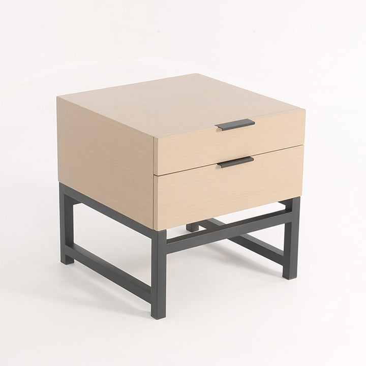 Mesa de noche con asas de aleación minimalista moderna - Mesita de noche cuadrada con 2 cajones para dormitorio 