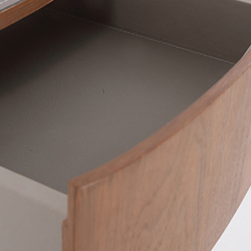 Traditional French Walnut Oval Bedside Table - Saddle-Style Faux Leather Surface 1 Drawer Nightstand For Bedroom
