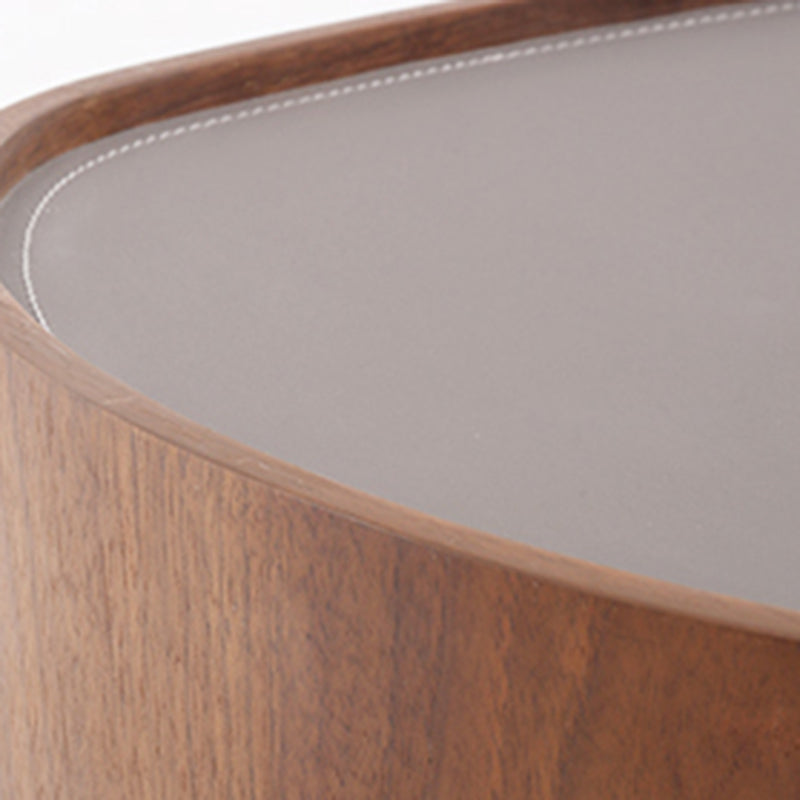 Traditional French Walnut Oval Bedside Table - Saddle-Style Faux Leather Surface 1 Drawer Nightstand For Bedroom