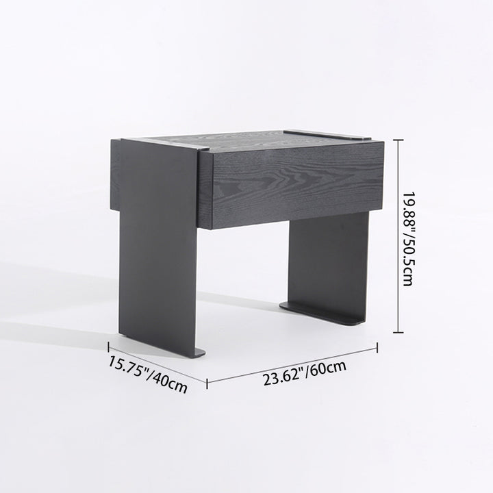 Traditional Clean Geometric Side Table - Metal Base 1 Drawer Nightstand For Bedroom