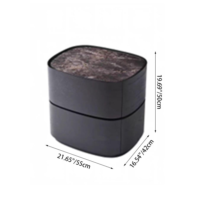 Traditional Vintage Oval Soft-Curve Bedside Table - Sintered Stone 2 Drawers Nightstand For Bedroom