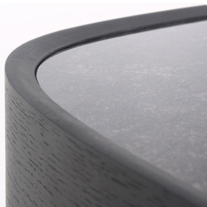 Traditional Vintage Oval Soft-Curve Bedside Table - Sintered Stone 2 Drawers Nightstand For Bedroom