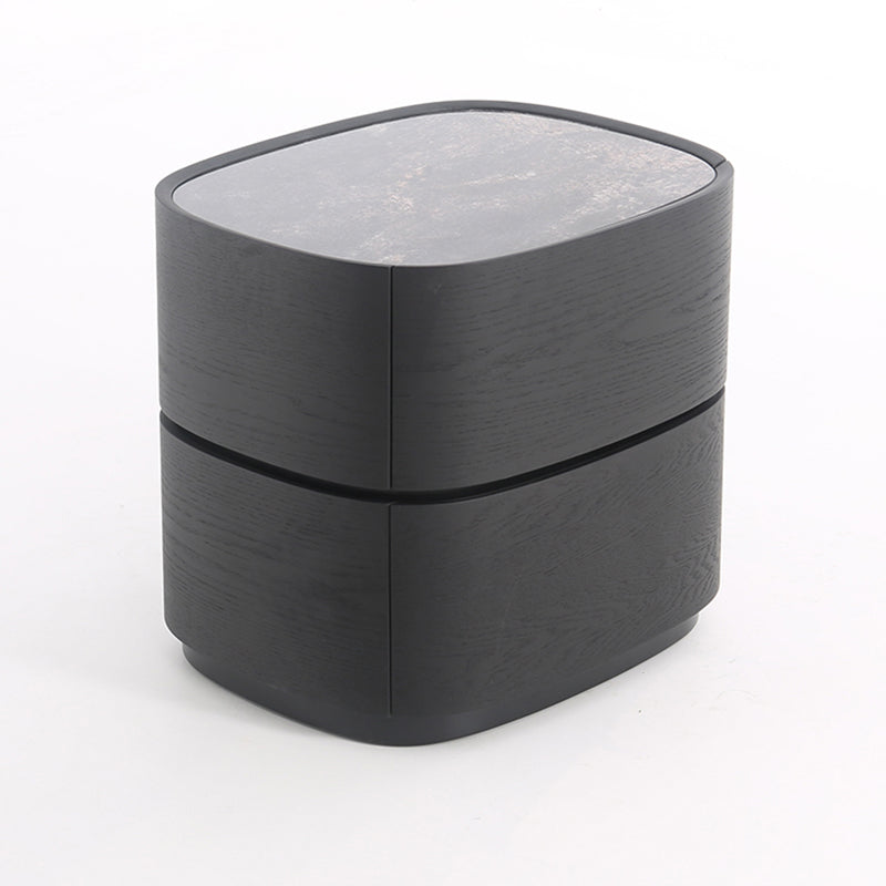 Traditional Vintage Oval Soft-Curve Bedside Table - Sintered Stone 2 Drawers Nightstand For Bedroom