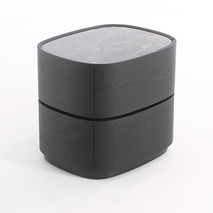 Traditional Vintage Oval Soft-Curve Bedside Table - Sintered Stone 2 Drawers Nightstand For Bedroom