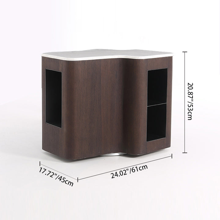 Contemporary Creative Marble S-Curve Bedside Table - Rotating 2 Drawers Nightstand For Bedroom