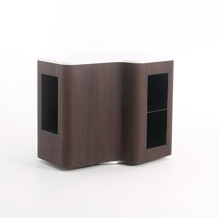 Contemporary Creative Marble S-Curve Bedside Table - Rotating 2 Drawers Nightstand For Bedroom