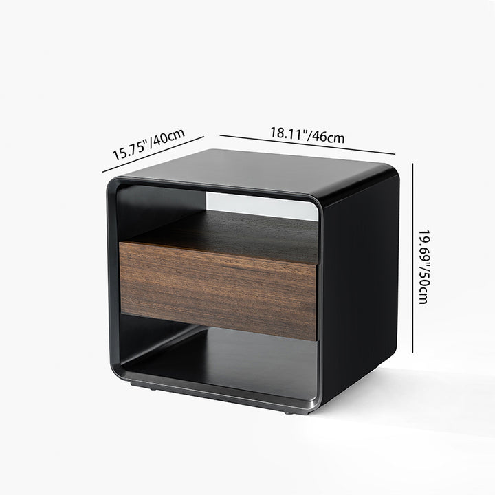 Traditional Vintage Rounded-Edge Square Bedside Table - 1 Drawer Nightstand For Bedroom