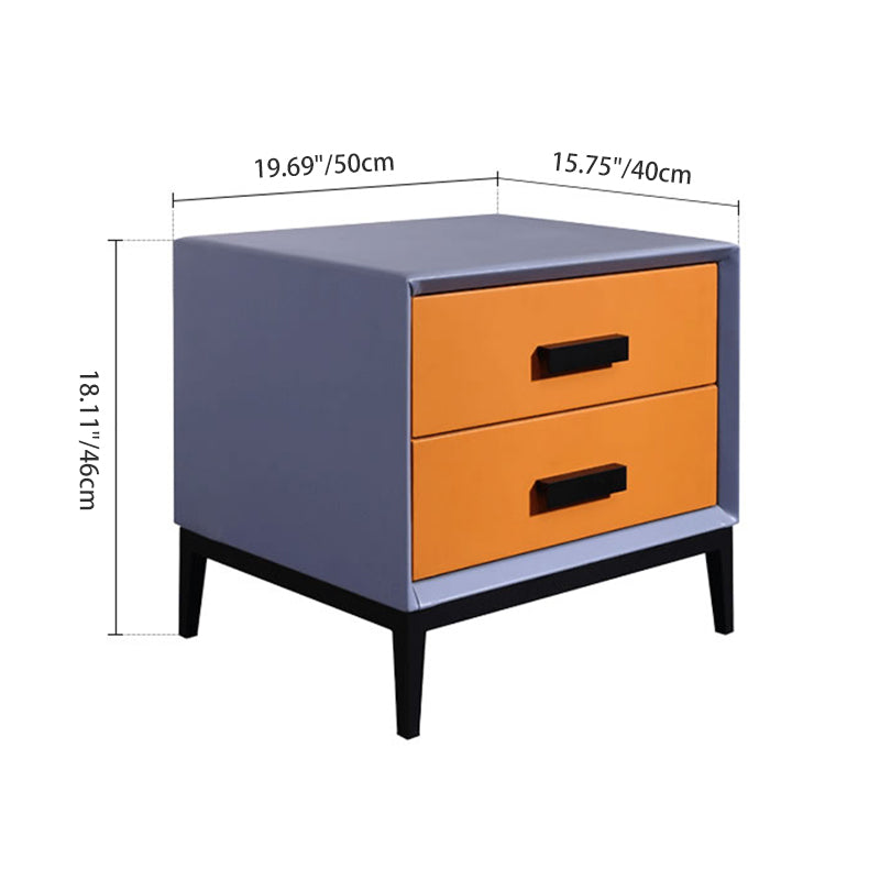 Table de chevet contemporaine en cuir synthétique créatif avec 2 tiroirs - meuble de chevet carré et doux pour la chambre 