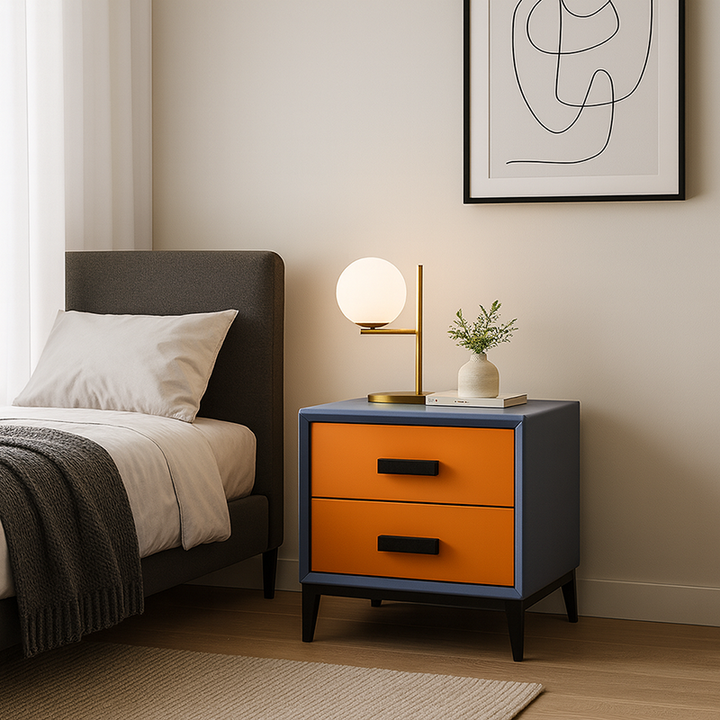 Contemporary Creative Faux Leather Nightstand With 2 Drawers - Square Soft Bedside Cabinet For Bedroom
