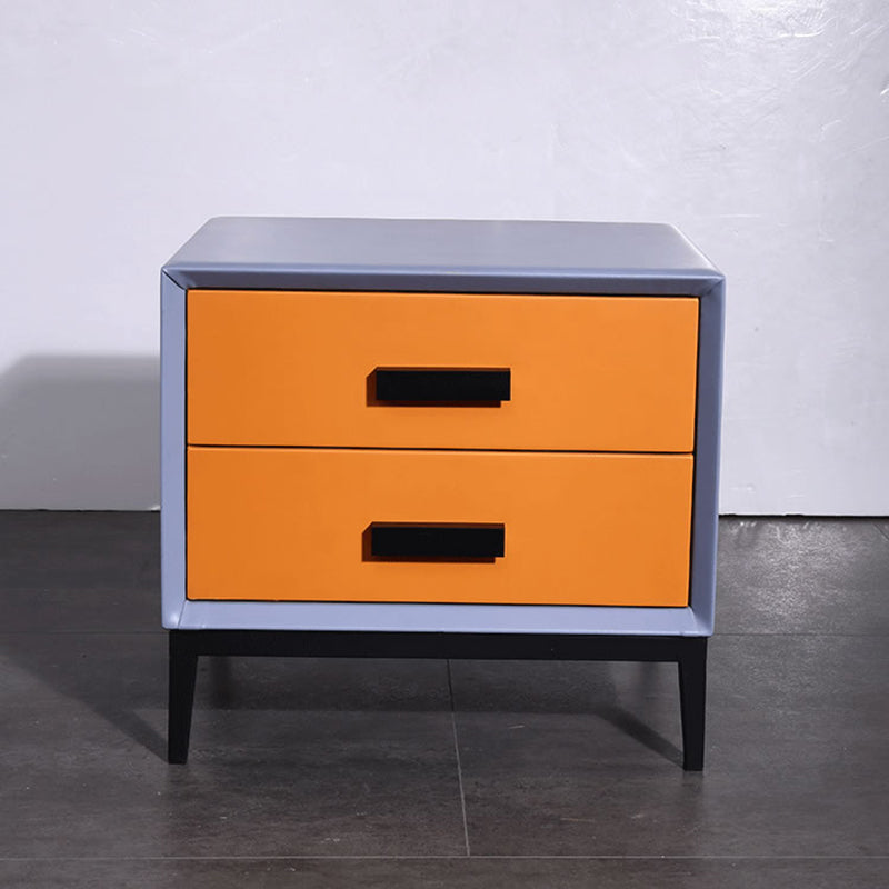 Table de chevet contemporaine en cuir synthétique créatif avec 2 tiroirs - meuble de chevet carré et doux pour la chambre 
