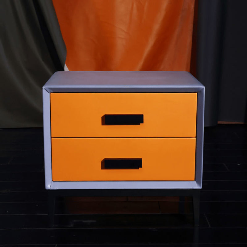 Table de chevet contemporaine en cuir synthétique créatif avec 2 tiroirs - meuble de chevet carré et doux pour la chambre 