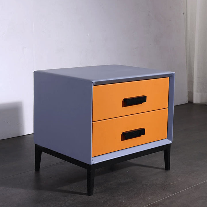 Table de chevet contemporaine en cuir synthétique créatif avec 2 tiroirs - meuble de chevet carré et doux pour la chambre 