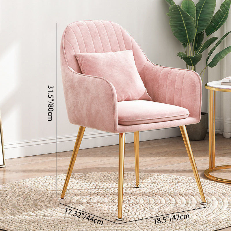Chaise de salle à manger contemporaine scandinave en velours avec jambes en métal incurvées, dossier et accoudoirs 