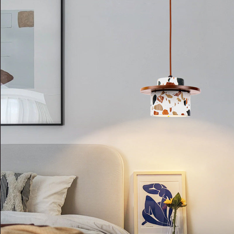 Arte Moderno Deco Cilindro Agua Cueva Piedra Madera Maciza Lámpara Colgante de 1 Luz Para Dormitorio 