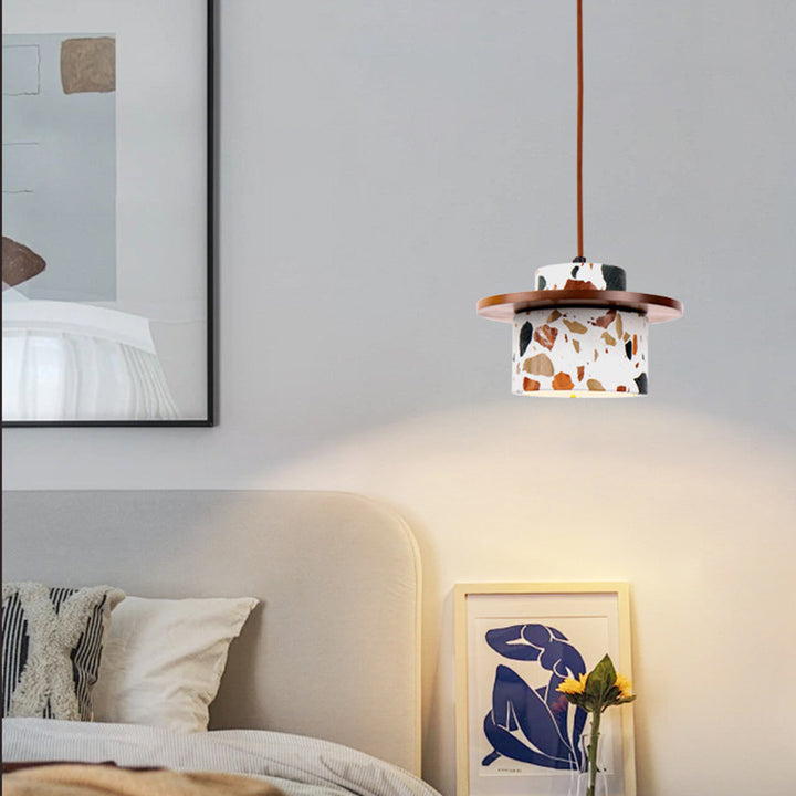 Arte Moderno Deco Cilindro Agua Cueva Piedra Madera Maciza Lámpara Colgante de 1 Luz Para Dormitorio 