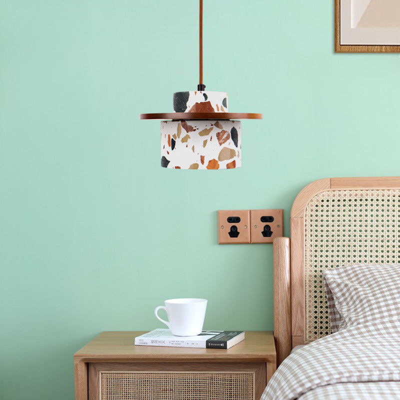 Arte Moderno Deco Cilindro Agua Cueva Piedra Madera Maciza Lámpara Colgante de 1 Luz Para Dormitorio 