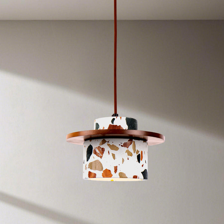 Arte Moderno Deco Cilindro Agua Cueva Piedra Madera Maciza Lámpara Colgante de 1 Luz Para Dormitorio 
