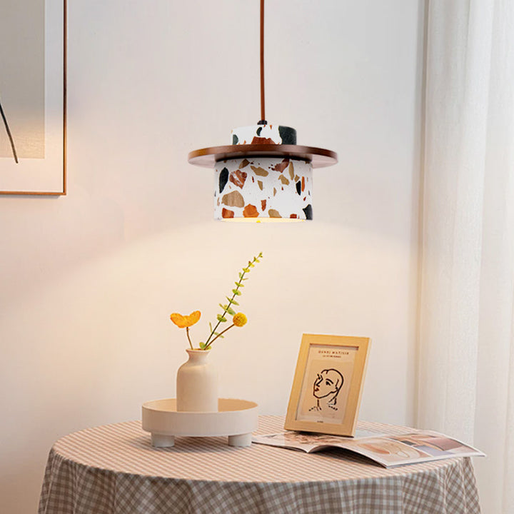 Arte Moderno Deco Cilindro Agua Cueva Piedra Madera Maciza Lámpara Colgante de 1 Luz Para Dormitorio 