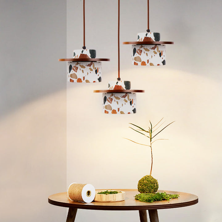 Arte Moderno Deco Cilindro Agua Cueva Piedra Madera Maciza Lámpara Colgante de 1 Luz Para Dormitorio 