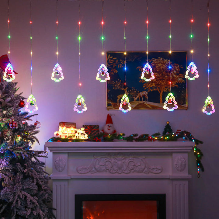 Luces de cadena LED al aire libre en forma de copo de nieve de pentagrama de árbol de Navidad de plástico creativo contemporáneo para jardín 