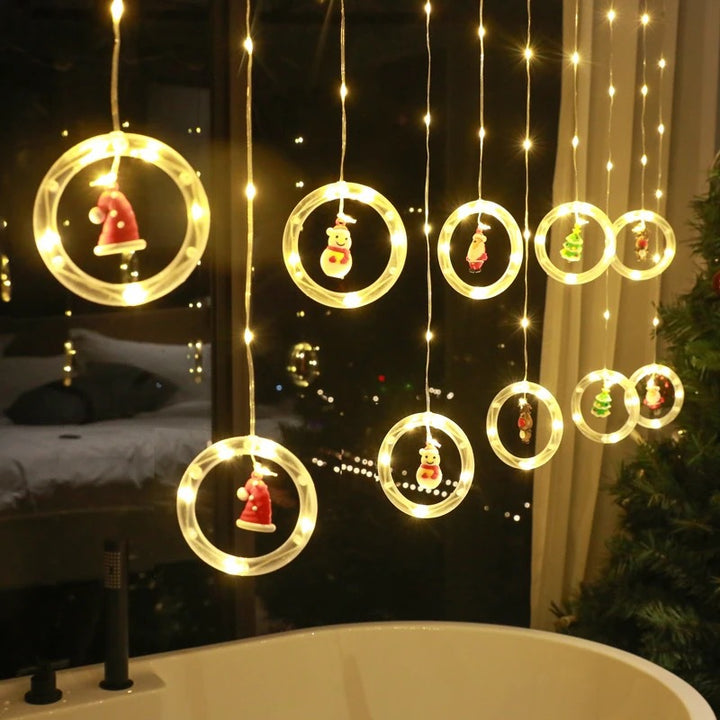 Luces de cadena LED al aire libre en forma de copo de nieve de pentagrama de árbol de Navidad de plástico creativo contemporáneo para jardín 