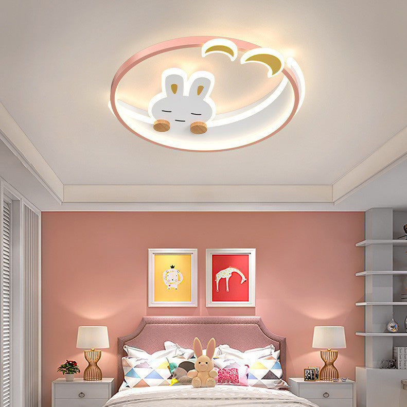 Zeitgenössische kreative süße Kaninchen Eisen runde LED-Deckenleuchte für das Schlafzimmer 