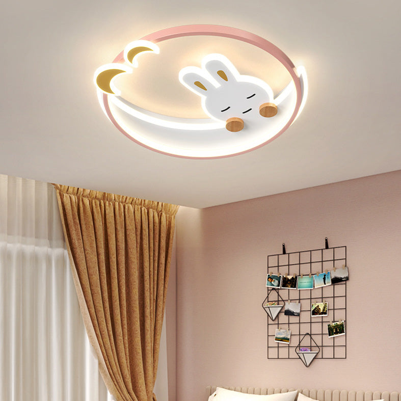 Zeitgenössische kreative süße Kaninchen Eisen runde LED-Deckenleuchte für das Schlafzimmer 