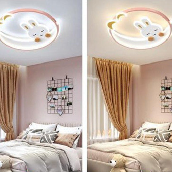 Zeitgenössische kreative süße Kaninchen Eisen runde LED-Deckenleuchte für das Schlafzimmer 