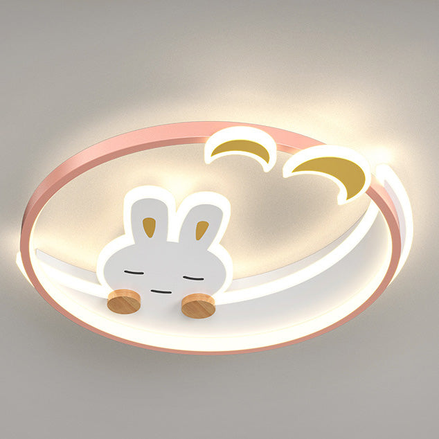 Zeitgenössische kreative süße Kaninchen Eisen runde LED-Deckenleuchte für das Schlafzimmer 