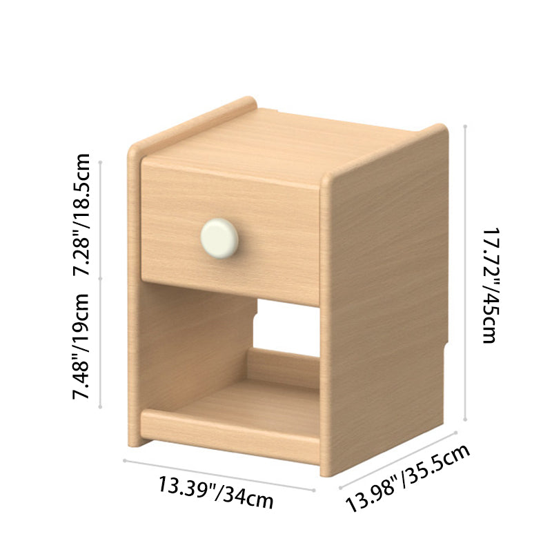 Mesita de noche infantil ecológica - Mesilla de noche tradicional japonesa de madera de haya con almacenamiento multicapa y 1 cajón para dormitorio 