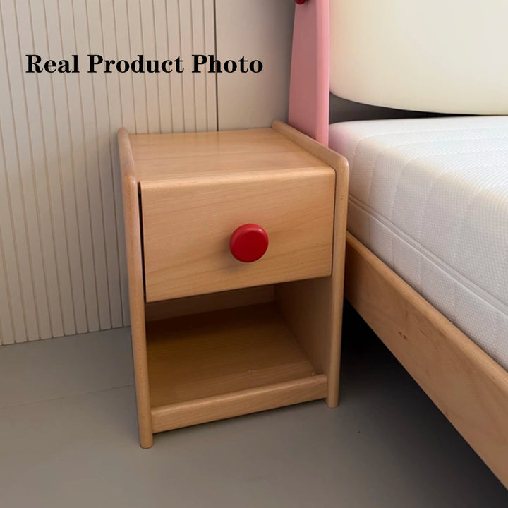 Mesita de noche infantil ecológica - Mesilla de noche tradicional japonesa de madera de haya con almacenamiento multicapa y 1 cajón para dormitorio 