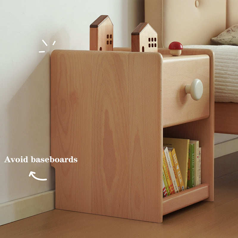 Mesita de noche infantil ecológica - Mesilla de noche tradicional japonesa de madera de haya con almacenamiento multicapa y 1 cajón para dormitorio 