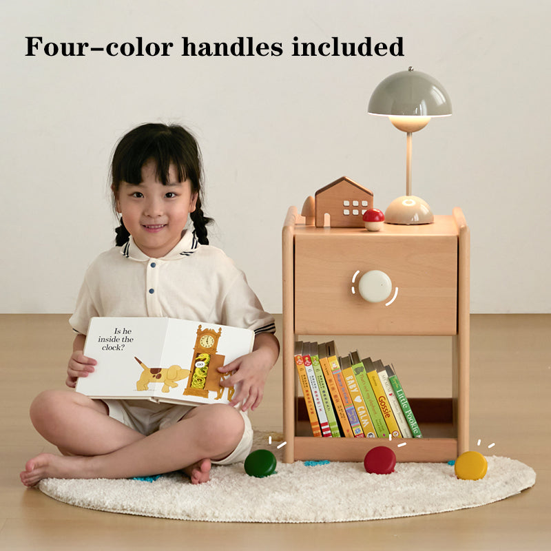Mesita de noche infantil ecológica - Mesilla de noche tradicional japonesa de madera de haya con almacenamiento multicapa y 1 cajón para dormitorio 