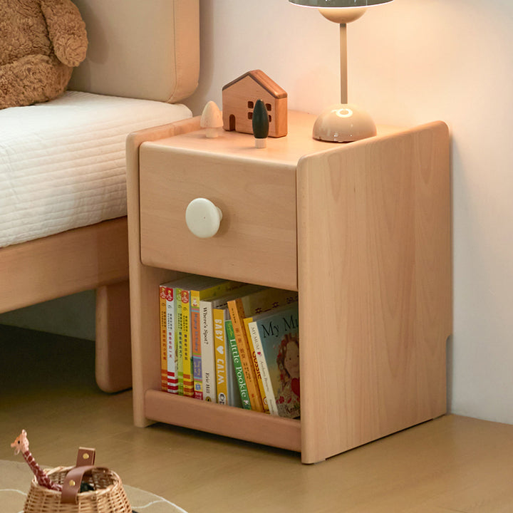 Mesita de noche infantil ecológica - Mesilla de noche tradicional japonesa de madera de haya con almacenamiento multicapa y 1 cajón para dormitorio 