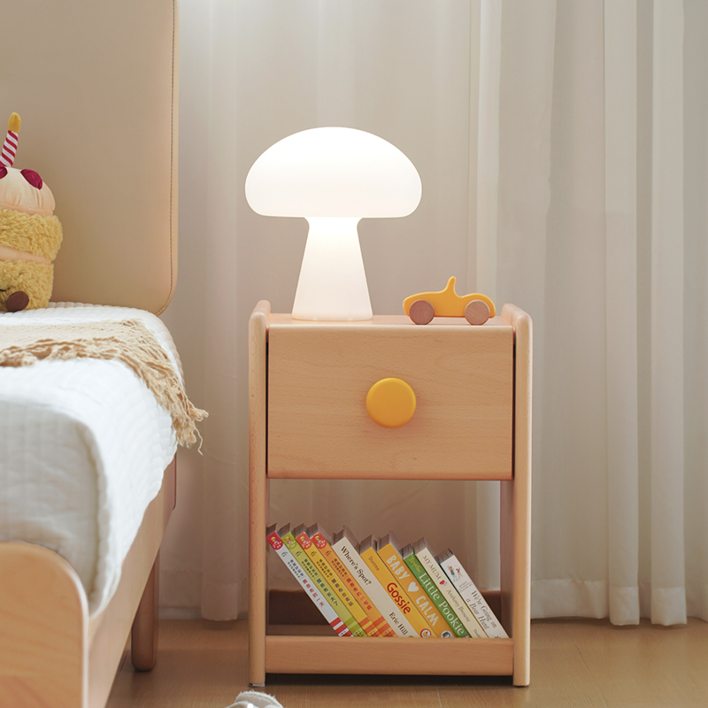 Mesita de noche infantil ecológica - Mesilla de noche tradicional japonesa de madera de haya con almacenamiento multicapa y 1 cajón para dormitorio 
