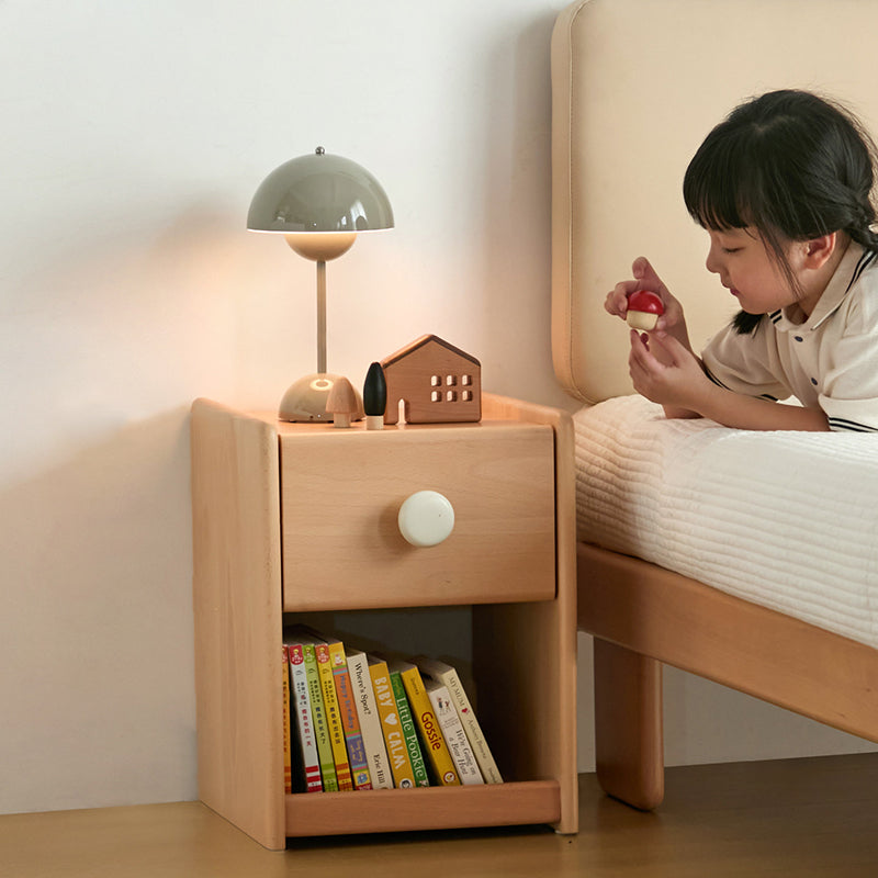 Mesita de noche infantil ecológica - Mesilla de noche tradicional japonesa de madera de haya con almacenamiento multicapa y 1 cajón para dormitorio 