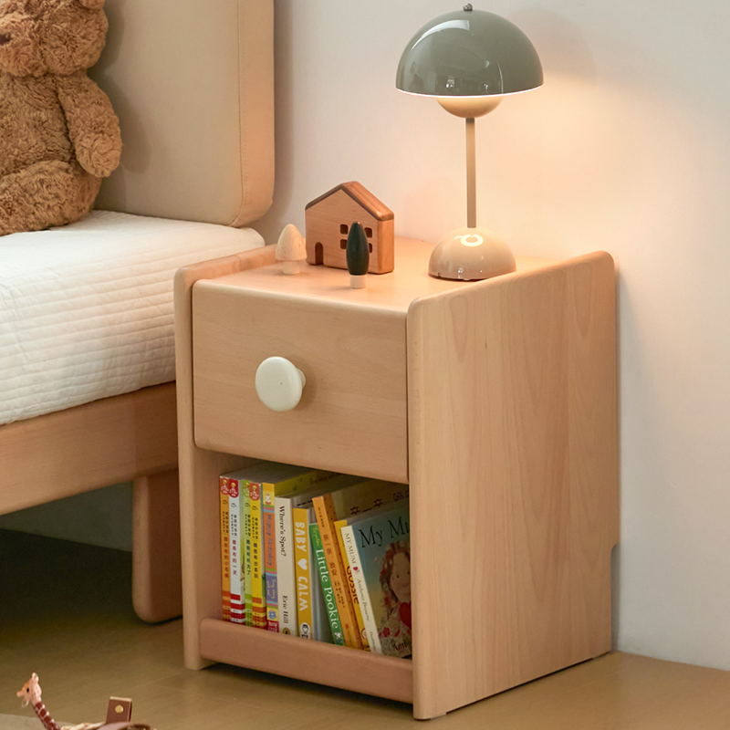 Mesita de noche infantil ecológica - Mesilla de noche tradicional japonesa de madera de haya con almacenamiento multicapa y 1 cajón para dormitorio 