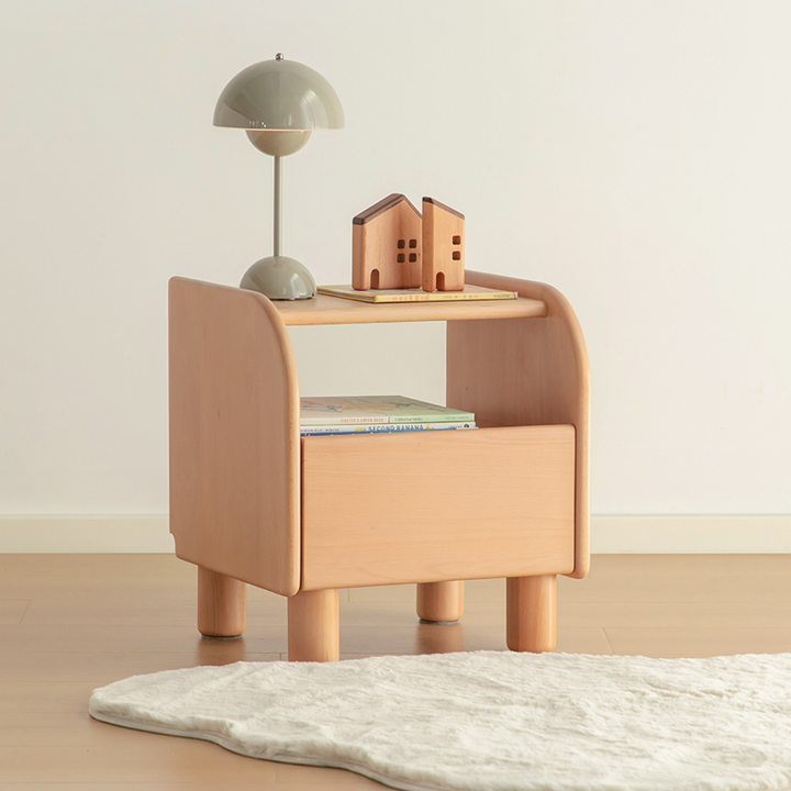 Premium Minimalist Kids Bedside Cabinet - Sturdy Beech Wood & Heavy-Duty Drawer Slides Nightstand 1-Drawer For Bedroom